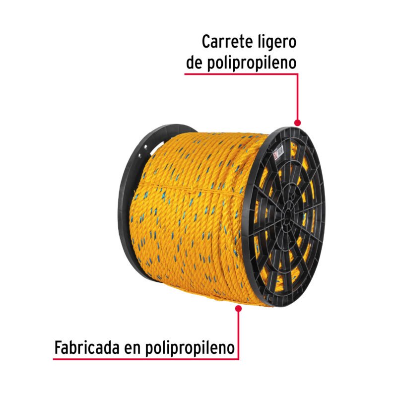 CUE-16MFC1.jpg Código: 40180 Metro de cuerda amarilla de polipropileno 16mm, carrete 264m CUE-16M
