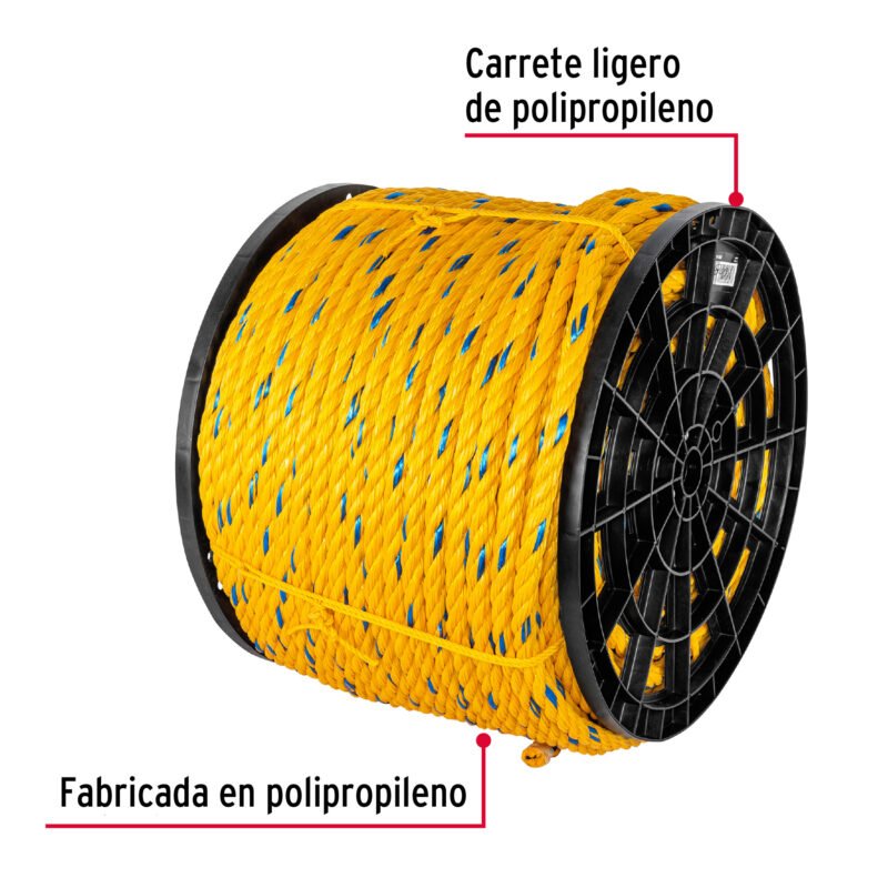 CUE-19KFC1.jpg Código: 44491 Kilo de cuerda amarilla de polipropileno 19mm, carrete 30kg CUE-19K
