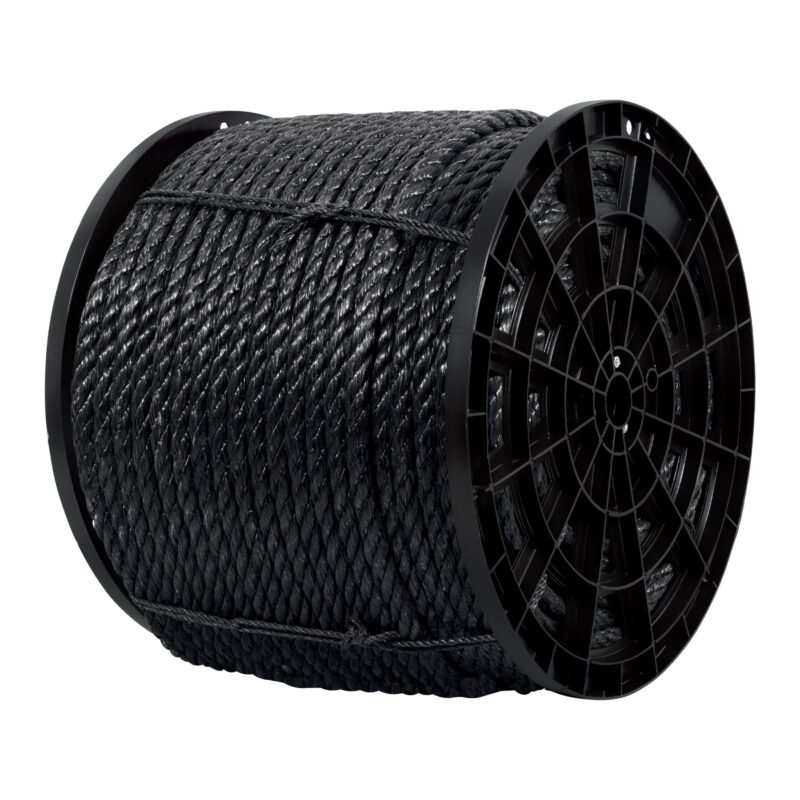 CUE-19NK.jpg Código: 40769 Kilo de cuerda negra de polipropileno 19 mm, carrete 30kg CUE-19NK