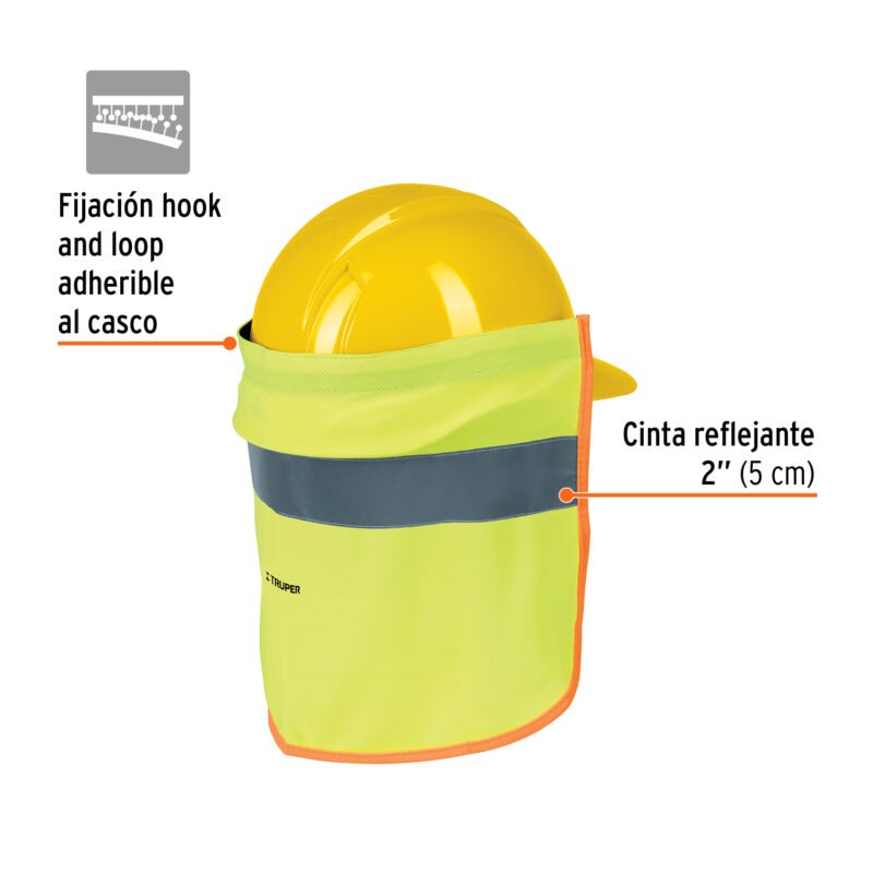 CUNU-VFC1.jpg Código: 13165 Cubrenuca para casco, verde con reflejante, Truper CUNU-V