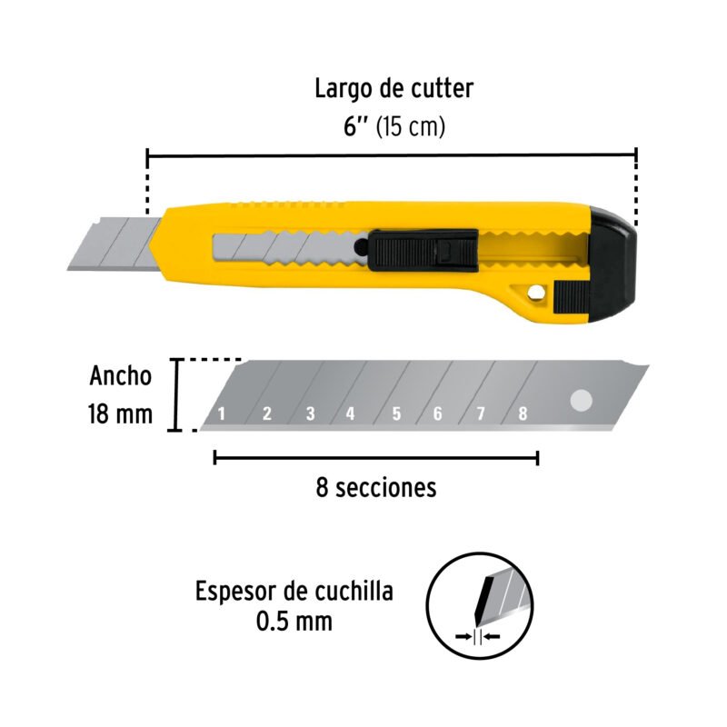 Código: 22405 Cutter 18 mm plástico, Pretul CUT-6PB