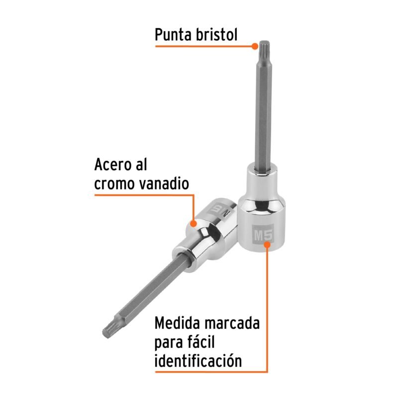 D-1205-BLFC1.jpg Código: 101248 Dado punta larga bristol M5, cuadro 1/2', Truper D-1205-BL
