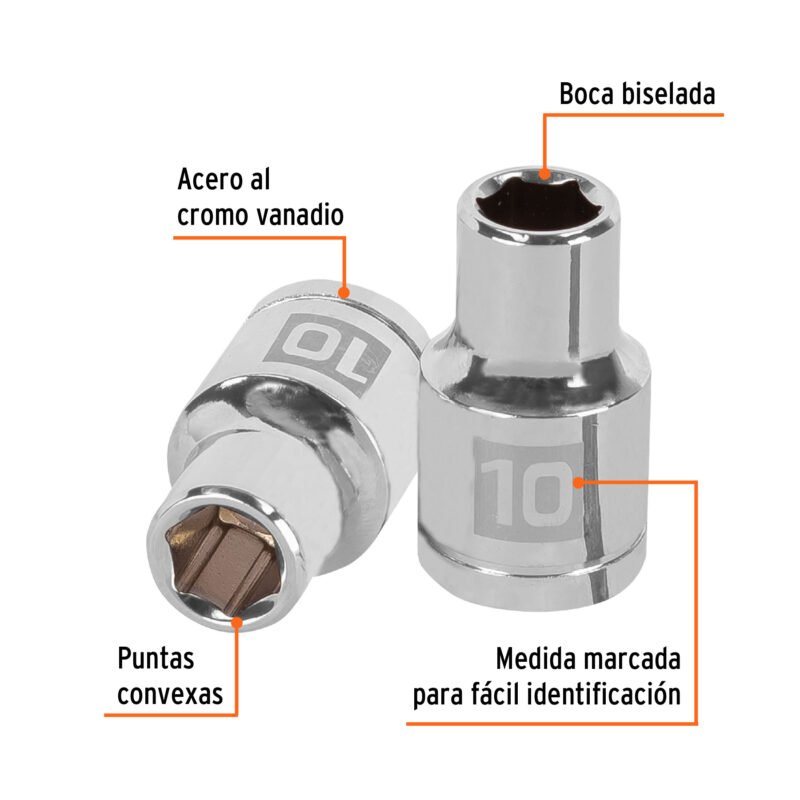 D-1210-MFC1.jpg Código: 13260 Dado de 10 mm, 6 puntas, cuadro 1/2', Truper D-1210-M