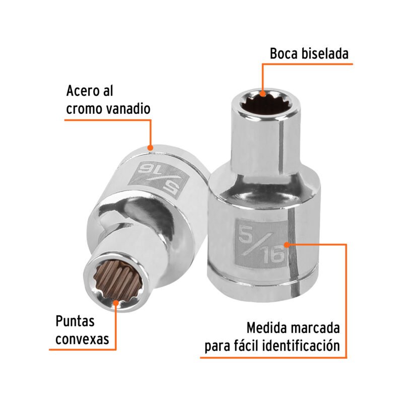 D-1210FC1.jpg Código: 13299 Dado de 5/16', 12 puntas, cuadro 1/2', Truper D-1210