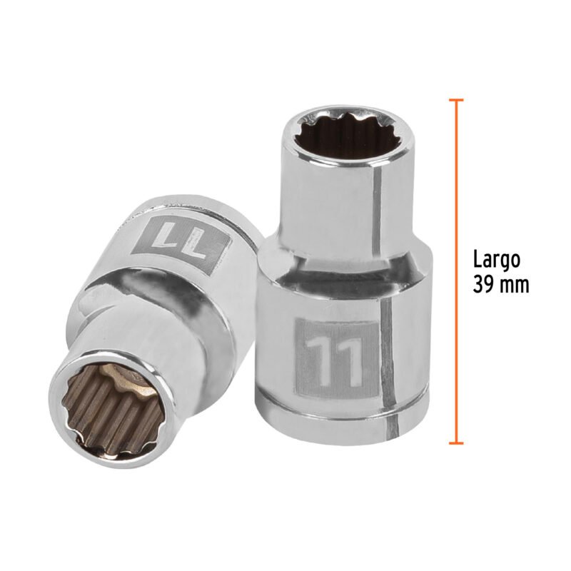 Código: 13525 Dado de 11 mm, 12 puntas, cuadro 1/2', Truper D-1211-EM