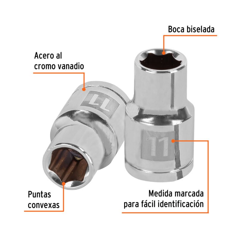 D-1211-MFC1.jpg Código: 13261 Dado de 11 mm, 6 puntas, cuadro 1/2', Truper D-1211-M