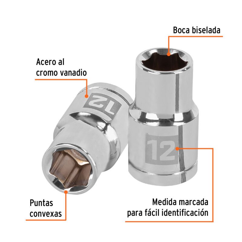 D-1212-MFC1.jpg Código: 13262 Dado de 12 mm, 6 puntas, cuadro 1/2', Truper D-1212-M