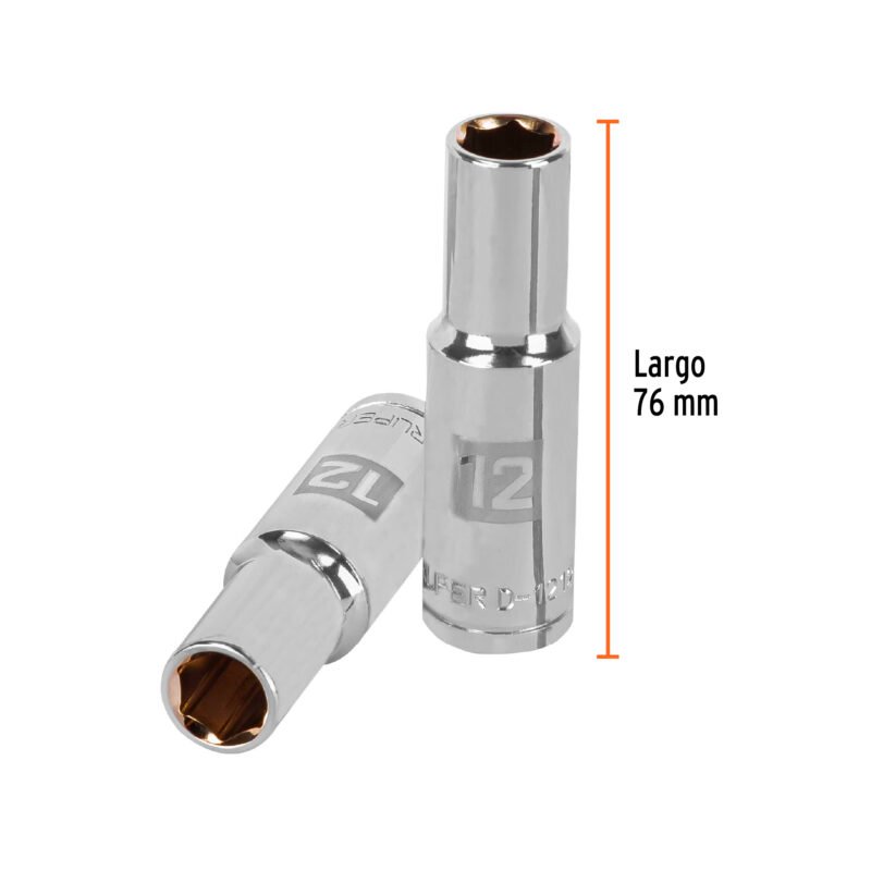 Código: 13352 Dado largo de 12 mm, 6 puntas, cuadro 1/2', Truper D-1212-ML