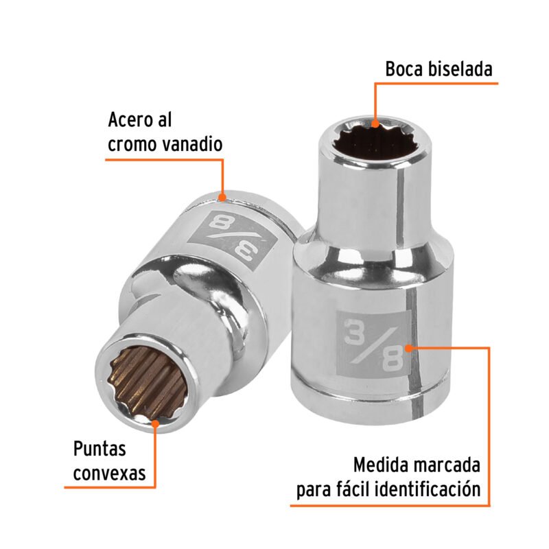 D-1212FC1.jpg Código: 13300 Dado de 3/8', 12 puntas, cuadro 1/2', Truper D-1212