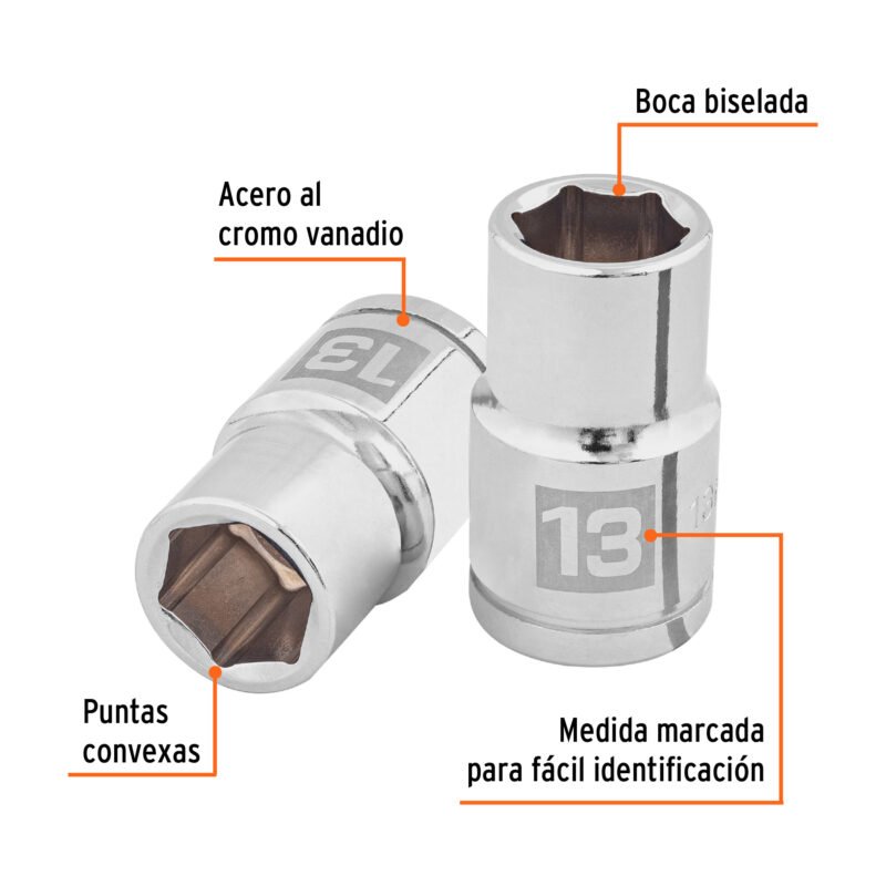D-1213-MFC1.jpg Código: 13263 Dado de 13 mm, 6 puntas, cuadro 1/2', Truper D-1213-M