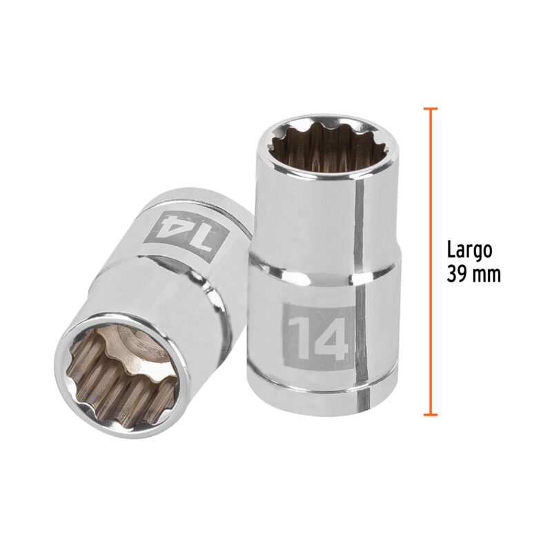Código: 13528 Dado de 14 mm, 12 puntas, cuadro 1/2', Truper D-1214-EM