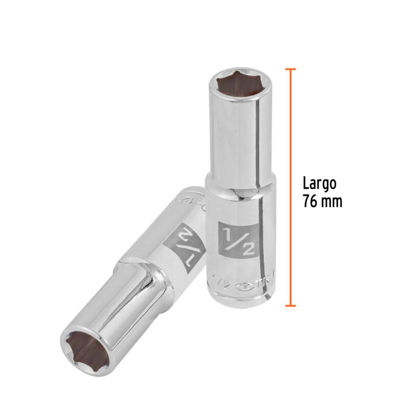 Código: 13325 Dado largo de 1/2', 6 puntas, cuadro 1/2', Truper D-1216-HL