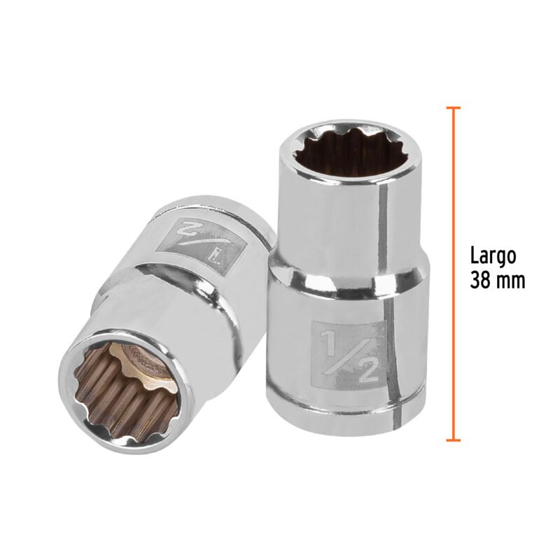 D-1216FC2.jpg Código: 13302 Dado de 1/2', 12 puntas, cuadro 1/2', Truper D-1216