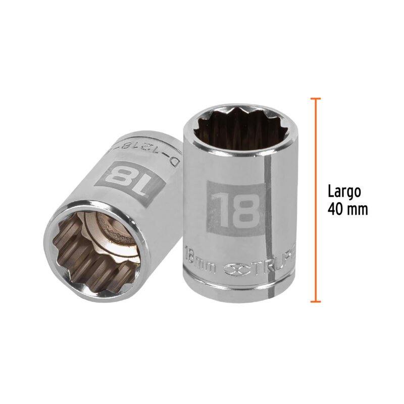 Código: 13532 Dado de 18 mm, 12 puntas, cuadro 1/2', Truper D-1218-EM