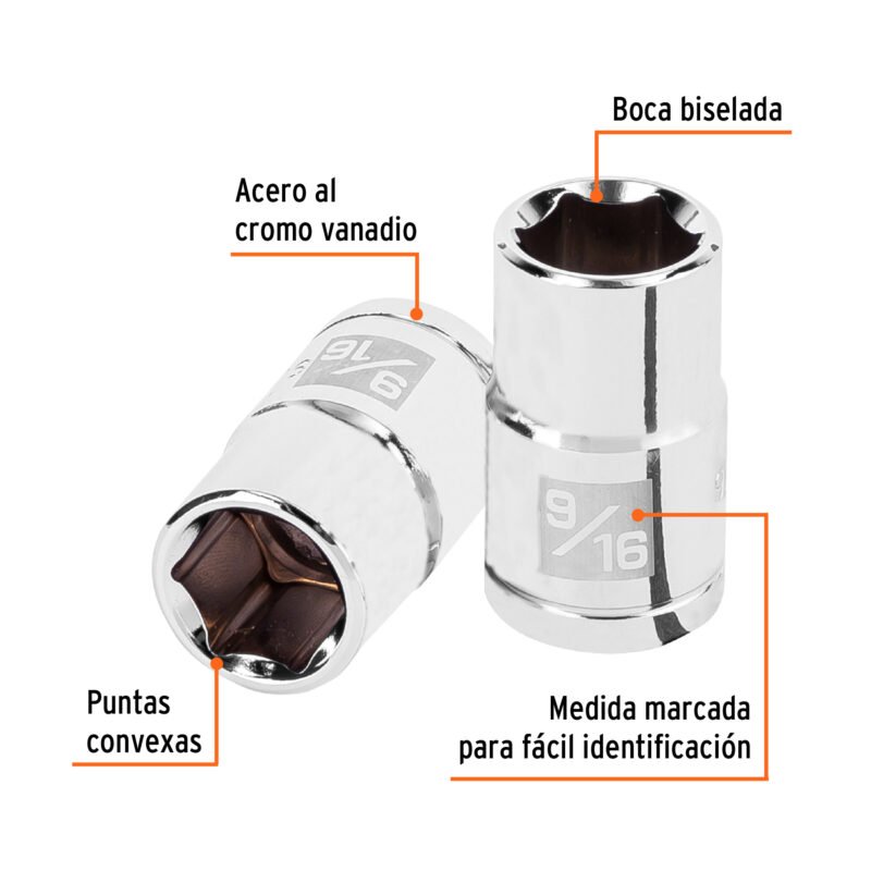 Código: 13233 Dado de 9/16', 6 puntas, cuadro 1/2', Truper D-1218-H