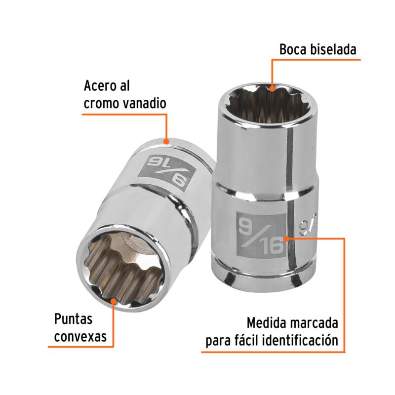 D-1218FC1.jpg Código: 13303 Dado de 9/16', 12 puntas, cuadro 1/2', Truper D-1218