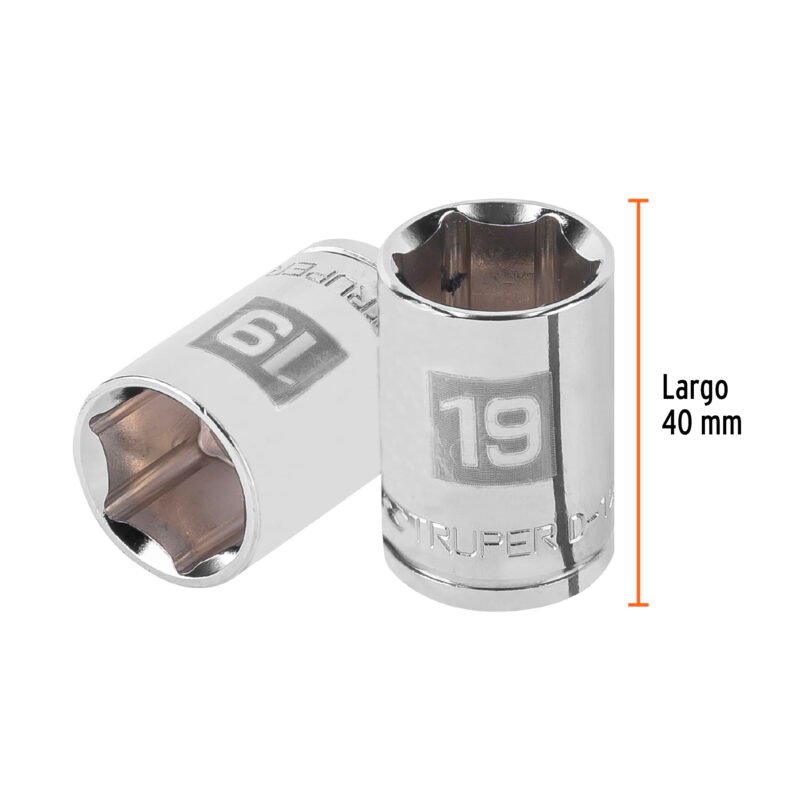 Código: 13269 Dado de 19 mm, 6 puntas, cuadro 1/2', Truper D-1219-M