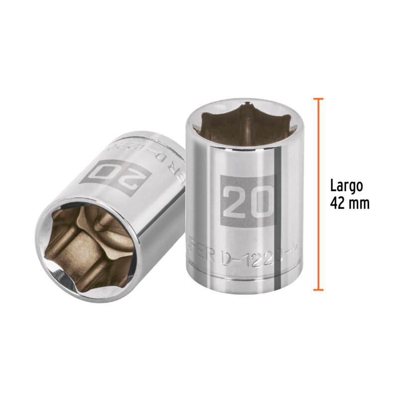 Código: 13270 Dado de 20 mm, 6 puntas, cuadro 1/2', Truper D-1220-M