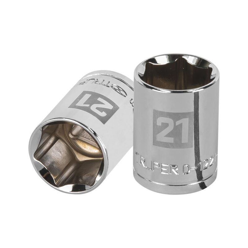 D-1221-M.jpg Código: 13271 Dado de 21 mm, 6 puntas, cuadro 1/2', Truper D-1221-M