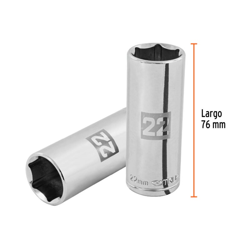 D-1222-MLFC2.jpg Código: 101010 Dado largo de 22 mm, 6 puntas, cuadro 1/2', Truper D-1222-ML
