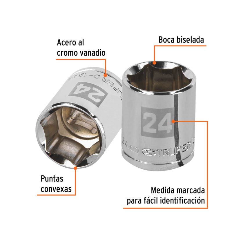 D-1224-MFC1.jpg Código: 13274 Dado de 24 mm, 6 puntas, cuadro 1/2', Truper D-1224-M