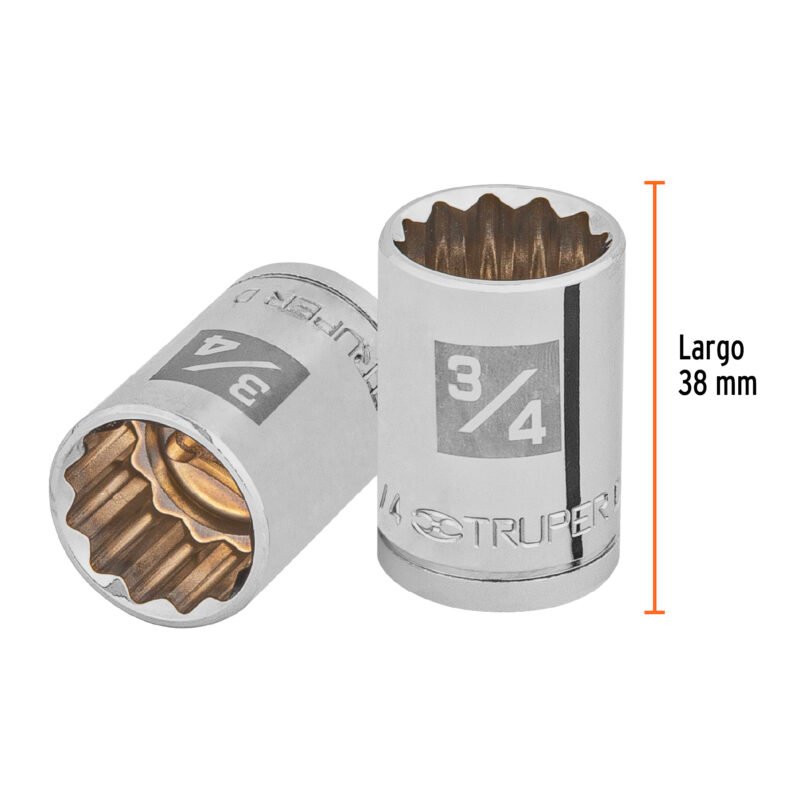D-1224FC2.jpg Código: 13306 Dado de 3/4', 12 puntas, cuadro 1/2', Truper D-1224