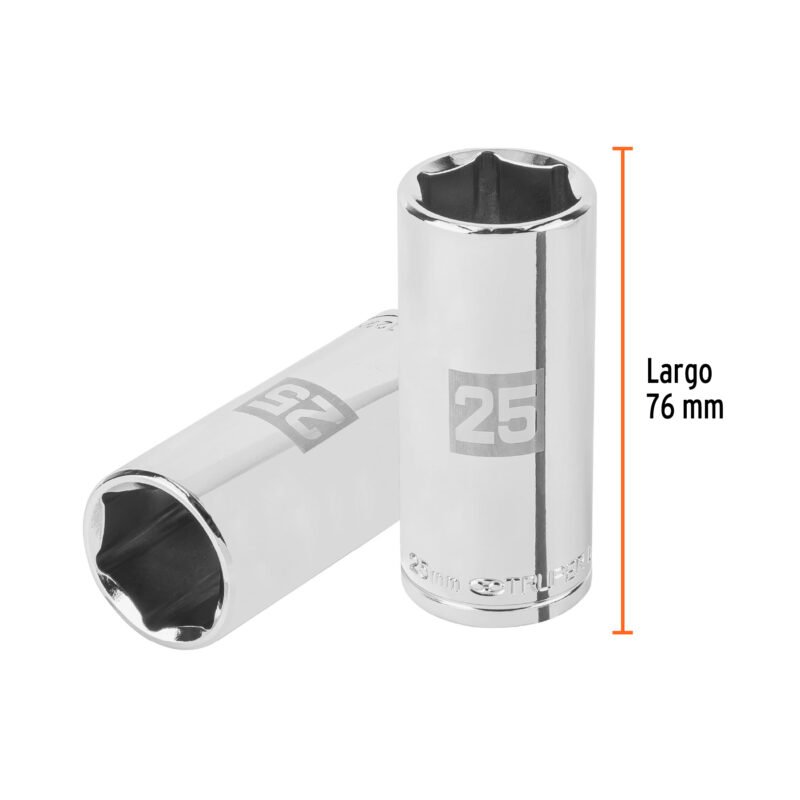 D-1225-MLFC2.jpg Código: 101013 Dado largo de 25 mm, 6 puntas, cuadro 1/2', Truper D-1225-ML