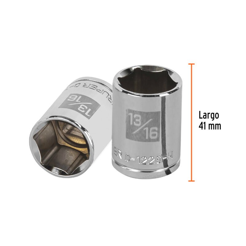 Código: 13237 Dado de 13/16', 6 puntas, cuadro 1/2', Truper D-1226-H