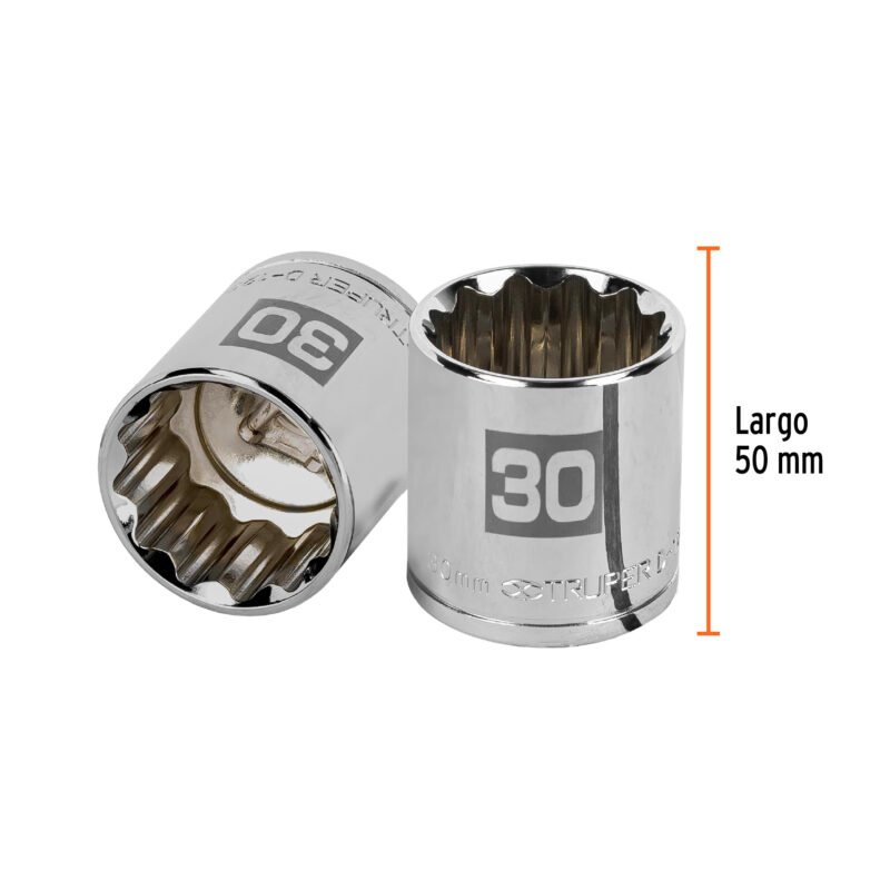 Código: 13544 Dado de 30 mm, 12 puntas, cuadro 1/2', Truper D-1230-EM