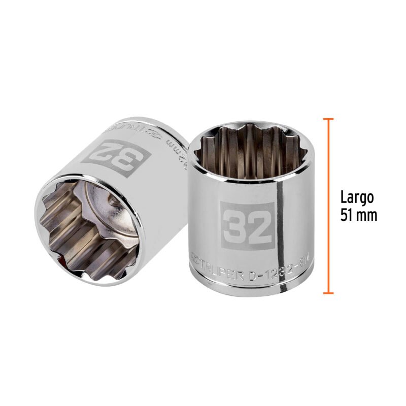 D-1232-EMFC2.jpg Código: 13545 Dado de 32 mm, 12 puntas, cuadro 1/2', Truper D-1232-EM
