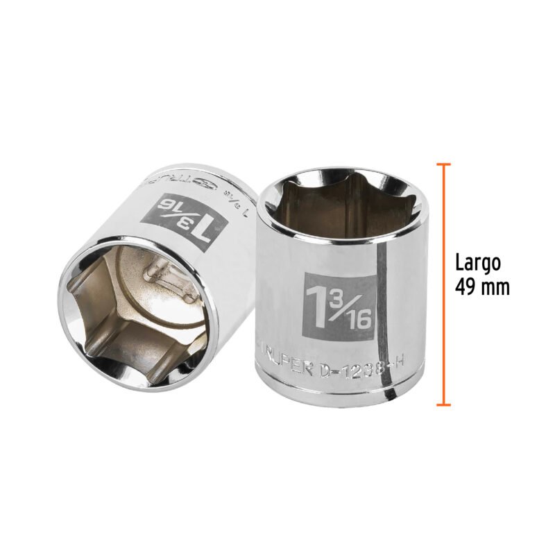 Código: 13243 Dado de 1-3/16', 6 puntas, cuadro 1/2', Truper D-1238-H