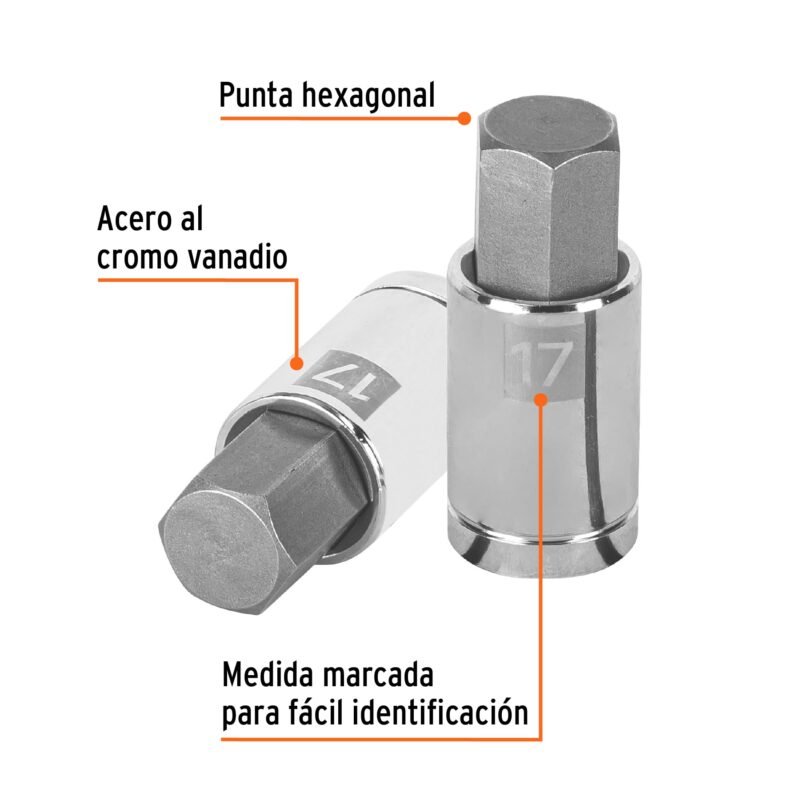 D-1241-17MFC1.jpg Código: 13286 Dado punta hexagonal de 17 mm, cuadro 1/2', Truper D-1241-17M