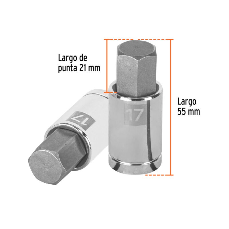 D-1241-17MFC2.jpg Código: 13286 Dado punta hexagonal de 17 mm, cuadro 1/2', Truper D-1241-17M