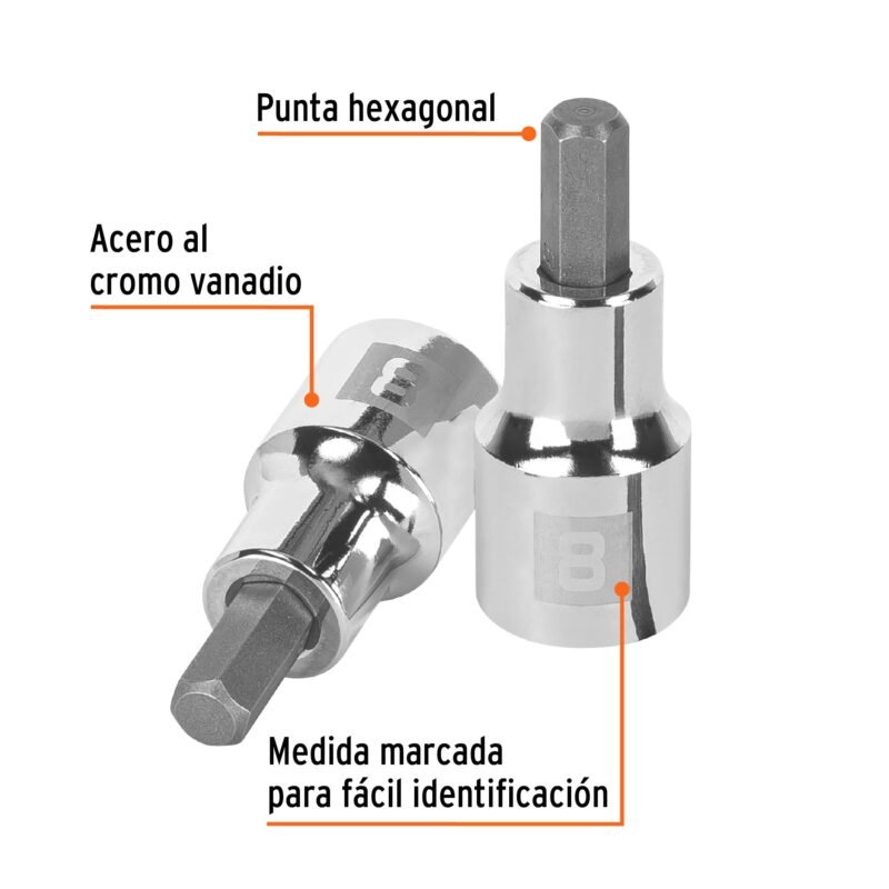 Código: 13282 Dado punta hexagonal de 8 mm, cuadro 1/2', Truper D-1241-8M