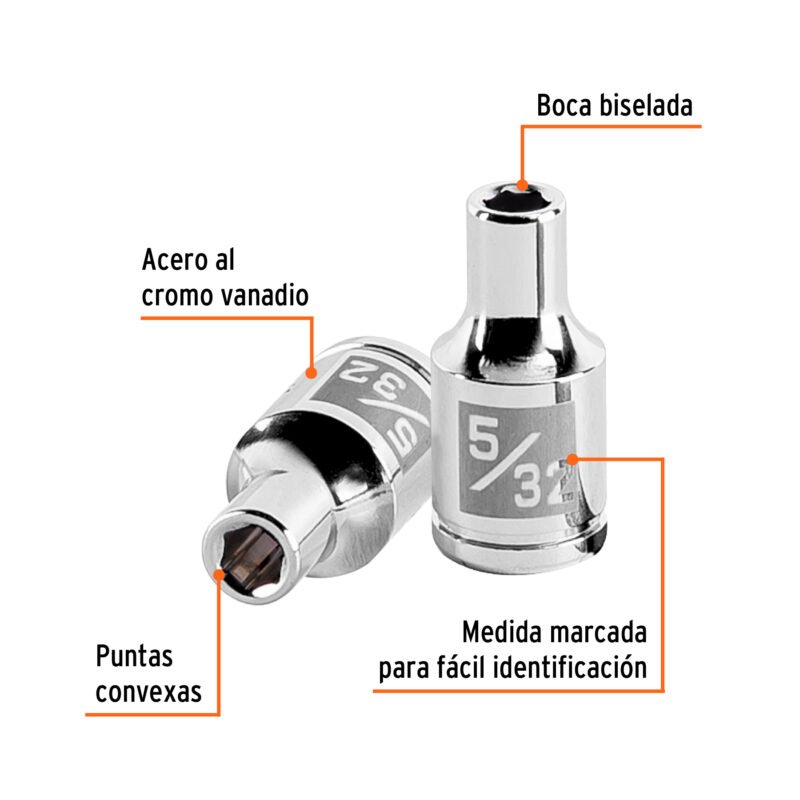 D-1405FC1.jpg Código: 13153 Dado de 5/32', 6 puntas, cuadro 1/4', Truper D-1405