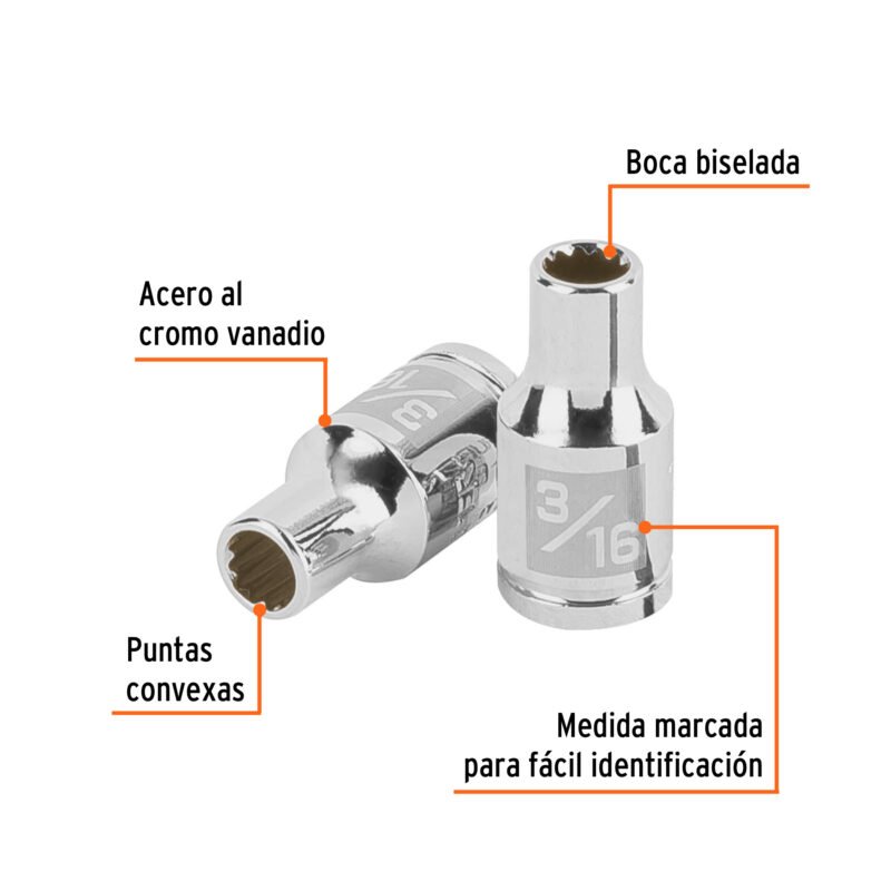 D-1406-BFC1.jpg Código: 100873 Dado de 3/16', 12 puntas, cuadro 1/4', Truper D-1406-B