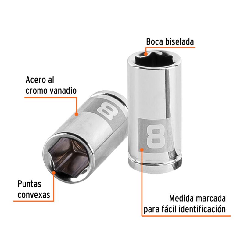 D-1408-MFC1.jpg Código: 13170 Dado de 8 mm, 6 puntas, cuadro 1/4', Truper D-1408-M