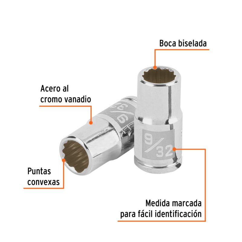 D-1409-BFC1.jpg Código: 100876 Dado de 9/32', 12 puntas, cuadro 1/4', Truper D-1409-B