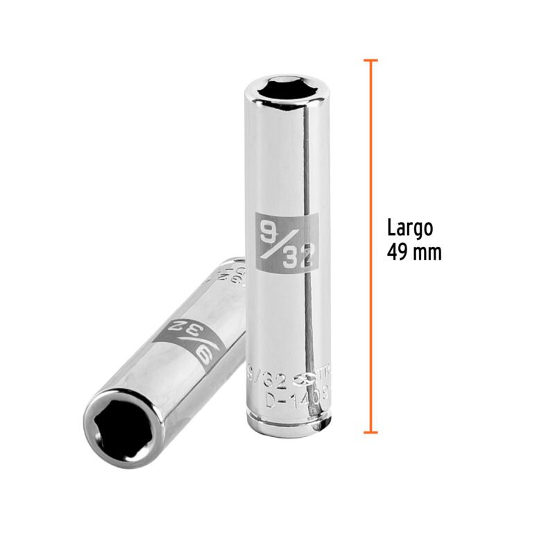 D-1409-LFC2.jpg Código: 13183 Dado largo de 9/32', 6 puntas, cuadro 1/4', Truper D-1409-L