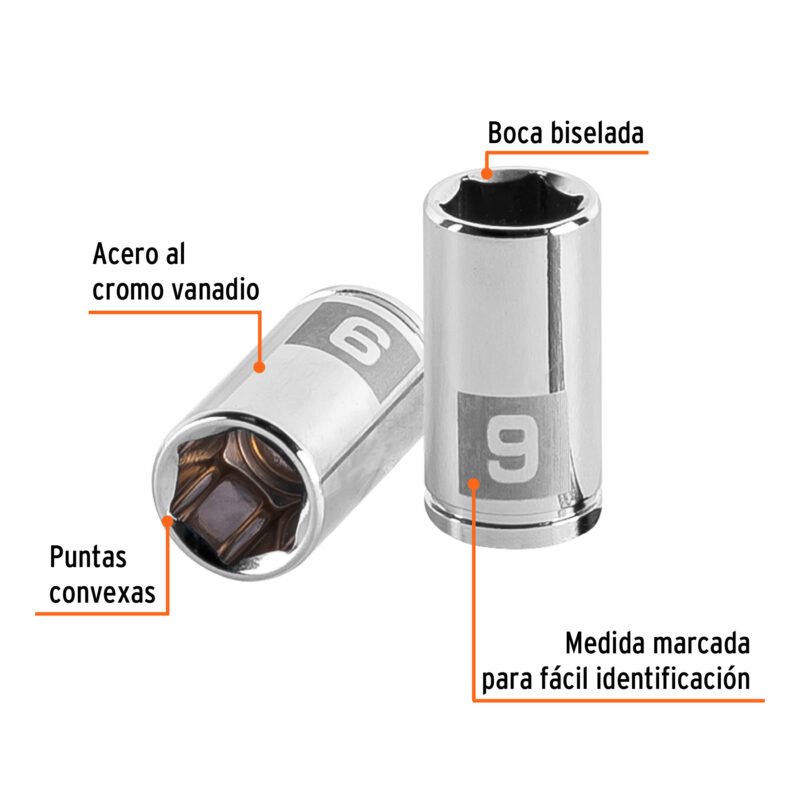 D-1409-MFC1.jpg Código: 13171 Dado de 9 mm, 6 puntas, cuadro 1/4', Truper D-1409-M