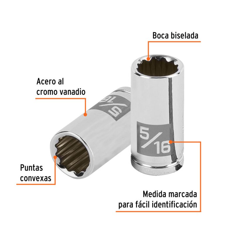 D-1410-BFC1.jpg Código: 100878 Dado de 5/16', 12 puntas, cuadro 1/4', Truper D-1410-B