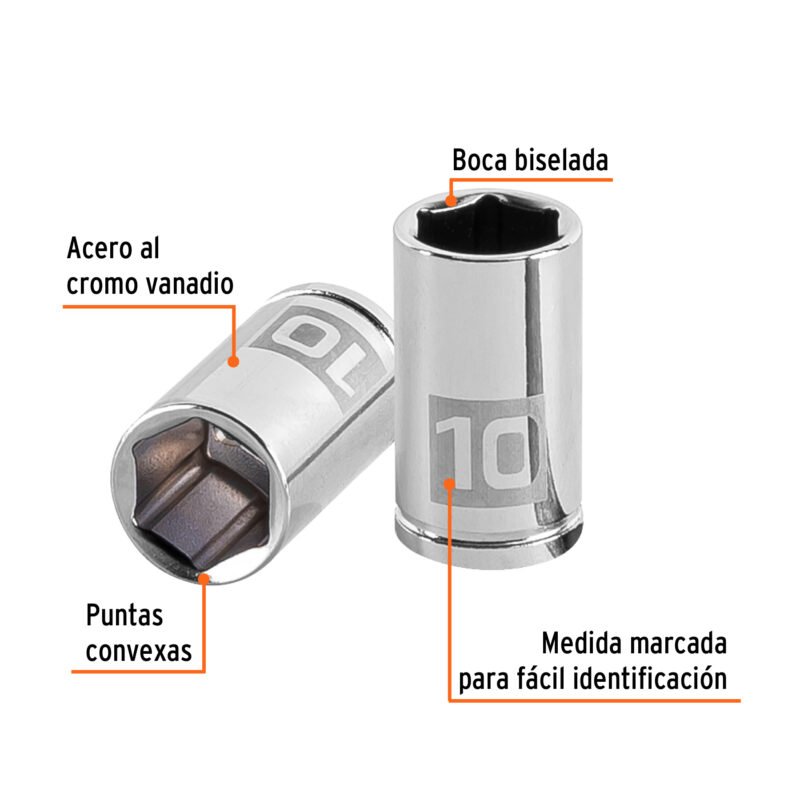 Código: 13172 Dado de 10 mm, 6 puntas, cuadro 1/4', Truper D-1410-M