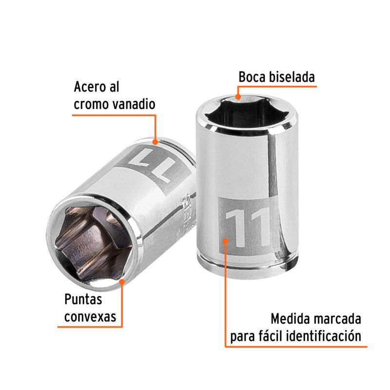 Código: 13173 Dado de 11 mm, 6 puntas, cuadro 1/4', Truper D-1411-M