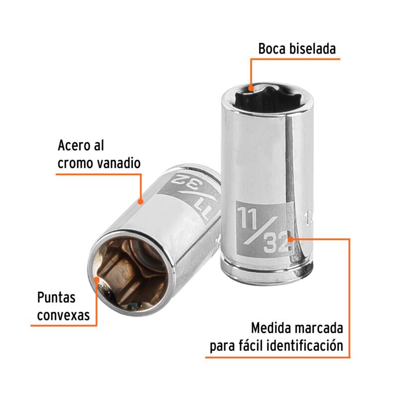 D-1411FC1.jpg Código: 13159 Dado de 11/32', 6 puntas, cuadro 1/4', Truper D-1411