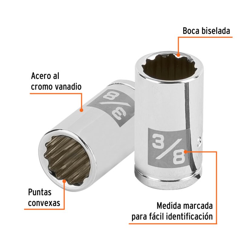 D-1412-BFC1.jpg Código: 100961 Dado de 3/8', 12 puntas, cuadro 1/4', Truper D-1412-B