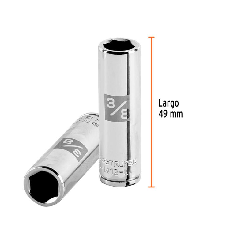 D-1412-LFC2.jpg Código: 13186 Dado largo de 3/8', 6 puntas, cuadro 1/4', Truper D-1412-L