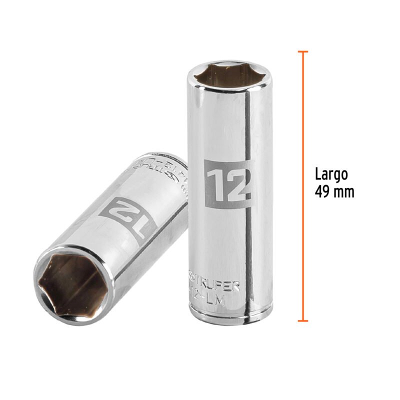 D-1412-LMFC2.jpg Código: 13206 Dado largo de 12 mm, 6 puntas, cuadro 1/4', Truper D-1412-LM