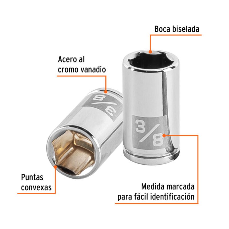 D-1412FC1.jpg Código: 13160 Dado de 3/8', 6 puntas, cuadro 1/4', Truper D-1412