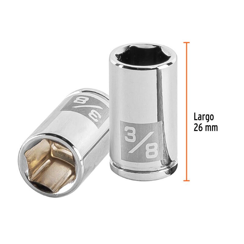 D-1412FC2.jpg Código: 13160 Dado de 3/8', 6 puntas, cuadro 1/4', Truper D-1412