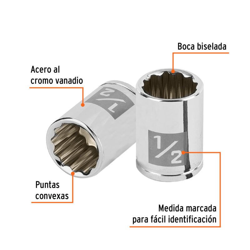 D-1416-BFC1.jpg Código: 100964 Dado de 1/2', 12 puntas, cuadro 1/4', Truper D-1416-B